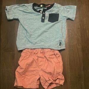 Ben Sherman Blue Button Down Shirt and Coral Shorts Set